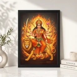 Alternative view of Katyayani Durga Warrior Form Orange Gold Portrait Art Photo Frame