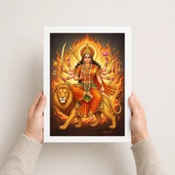 katyayani durga warrior form orange gold portrait art 09 white 3