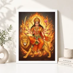katyayani durga warrior form orange gold portrait art 09 white 4