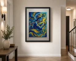 Krishna Abstract Blue Gold Contemporary Indian Gallery Art Photo Frame 10 krishna abstract blue gold contemporary indian gallery art 12 black 2