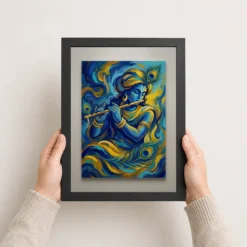 Krishna Abstract Blue Gold Contemporary Indian Gallery Art Photo Frame 11 krishna abstract blue gold contemporary indian gallery art 12 black 3