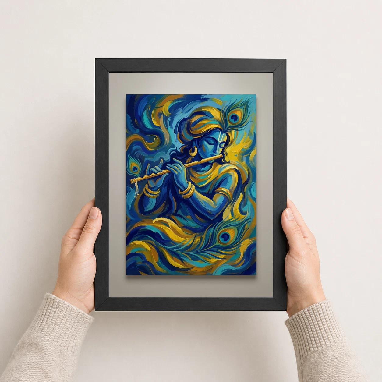 Krishna Abstract Blue Gold Contemporary Indian Gallery Art Photo Frame 4 Krishna Abstract Blue Gold Contemporary Indian Gallery Art Photo Frame - Image 4