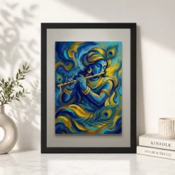 Alternative view of Krishna Abstract Blue Gold Contemporary Indian Gallery Art Photo Frame