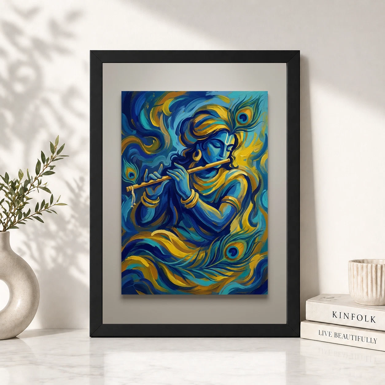 Krishna Abstract Blue Gold Contemporary Indian Gallery Art Photo Frame 2 Krishna Abstract Blue Gold Contemporary Indian Gallery Art Photo Frame - Image 2