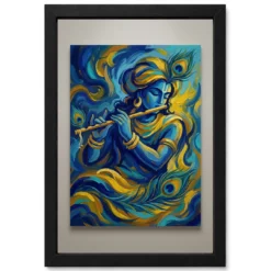 Krishna Abstract Blue Gold Contemporary Indian Gallery Art Photo Frame