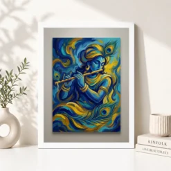 Krishna Abstract Blue Gold Contemporary Indian Gallery Art Photo Frame 12 krishna abstract blue gold contemporary indian gallery art 12 white 4