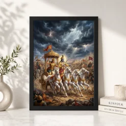 krishna arjuna mahabharata kurukshetra chariot epic art 20 black 4