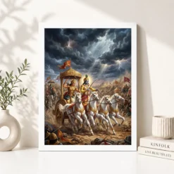 Alternative view of Krishna Arjuna Mahabharata Kurukshetra Chariot Epic Art Photo Frame