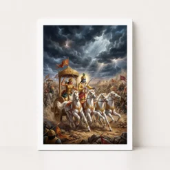 krishna arjuna mahabharata kurukshetra chariot epic art 20 white main