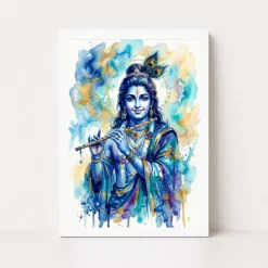 krishna contemporary watercolor blue wash modern art 25 white main