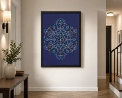 krishna geometric mandala blue gold sacred geometry art 07 black 2