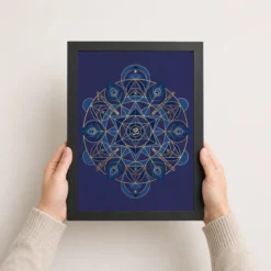 krishna geometric mandala blue gold sacred geometry art 07 black 3