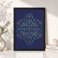 Alternative view of Krishna Geometric Mandala Blue Gold Sacred Geometry Art Photo Frame