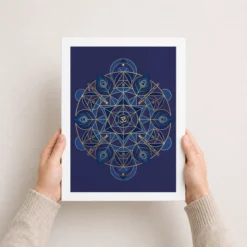 krishna geometric mandala blue gold sacred geometry art 07 white 3