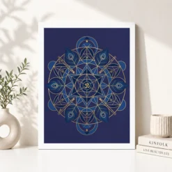 krishna geometric mandala blue gold sacred geometry art 07 white 4