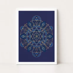 krishna geometric mandala blue gold sacred geometry art 07 white main