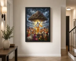Krishna Govardhan Mountain Lifting Divine Scene Epic Art Photo Frame 10 krishna govardhan mountain lifting divine scene epic art 09 black 2
