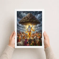 Krishna Govardhan Mountain Lifting Divine Scene Epic Art Photo Frame 15 krishna govardhan mountain lifting divine scene epic art 09 white 3