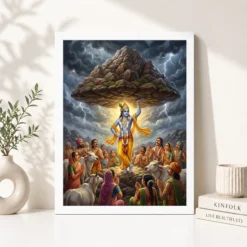 Krishna Govardhan Mountain Lifting Divine Scene Epic Art Photo Frame 12 krishna govardhan mountain lifting divine scene epic art 09 white 4