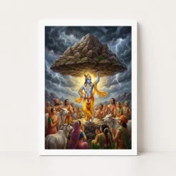 Krishna Govardhan Mountain Lifting Divine Scene Epic Art Photo Frame 13 krishna govardhan mountain lifting divine scene epic art 09 white main