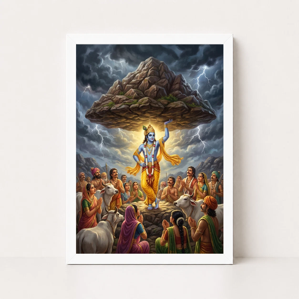 Krishna Govardhan Mountain Lifting Divine Scene Epic Art Photo Frame 6 Krishna Govardhan Mountain Lifting Divine Scene Epic Art Photo Frame - Image 6
