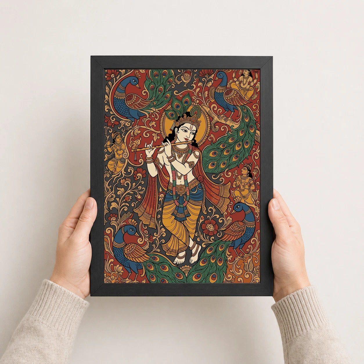 Krishna Kalamkari Peacock Motif Andhra Traditional Art Photo Frame 8 Krishna Kalamkari Peacock Motif Andhra Traditional Art Photo Frame - Image 8