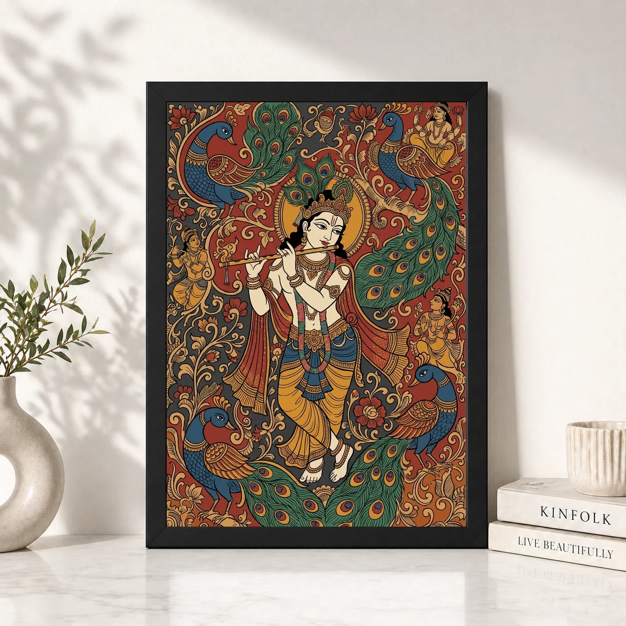 Krishna Kalamkari Peacock Motif Andhra Traditional Art Photo Frame 6 Krishna Kalamkari Peacock Motif Andhra Traditional Art Photo Frame - Image 6