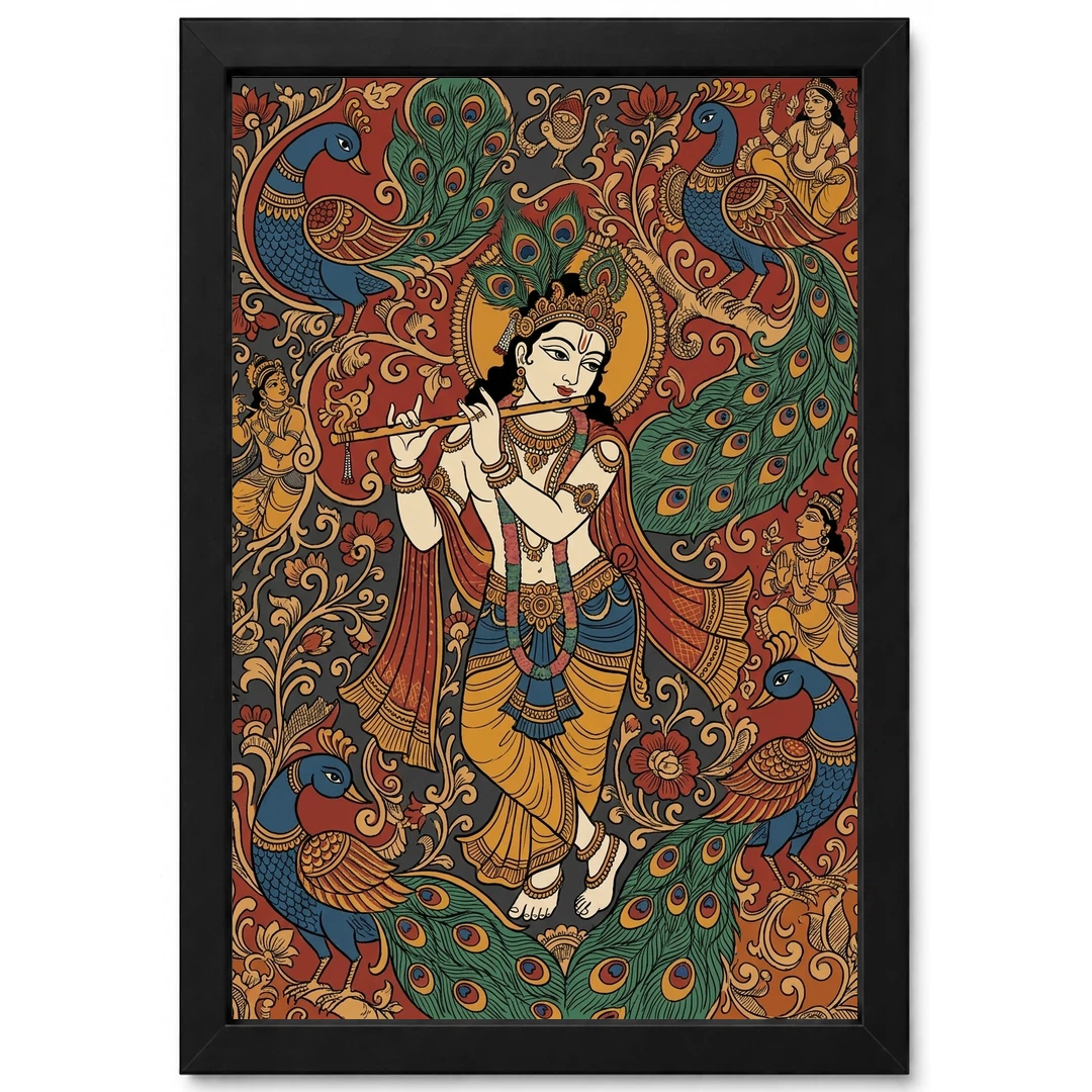 Krishna Kalamkari Peacock Motif Andhra Traditional Art Photo Frame 1 Krishna Kalamkari Peacock Motif Andhra Traditional Art Photo Frame