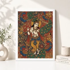 Alternative view of Krishna Kalamkari Peacock Motif Andhra Traditional Art Photo Frame