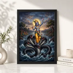Alternative view of Krishna Kaliya Mardan Serpent Dance Yamuna River Art Photo Frame