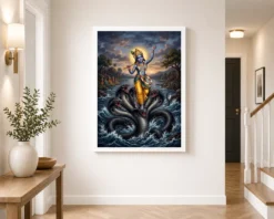 Krishna Kaliya Mardan Serpent Dance Yamuna River Art Photo Frame 14 krishna kaliya mardan serpent dance yamuna river art 14 white 2