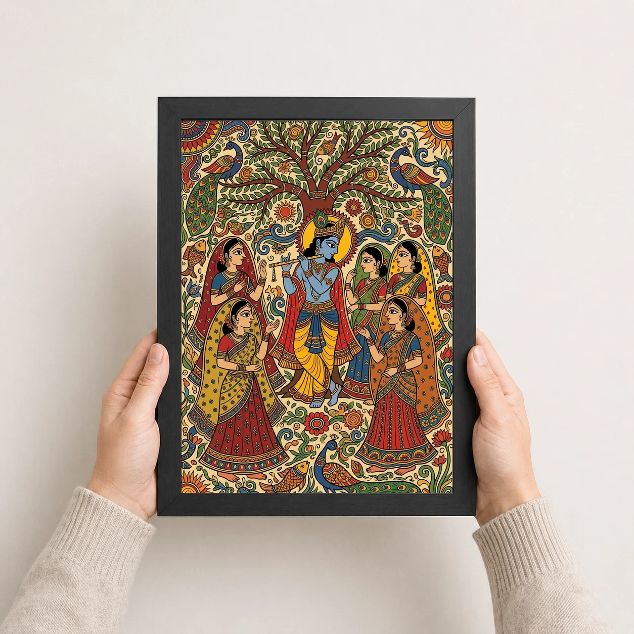 Krishna Madhubani Folk Art Gopis Bihar Traditional Art Photo Frame 8 Krishna Madhubani Folk Art Gopis Bihar Traditional Art Photo Frame - Image 8