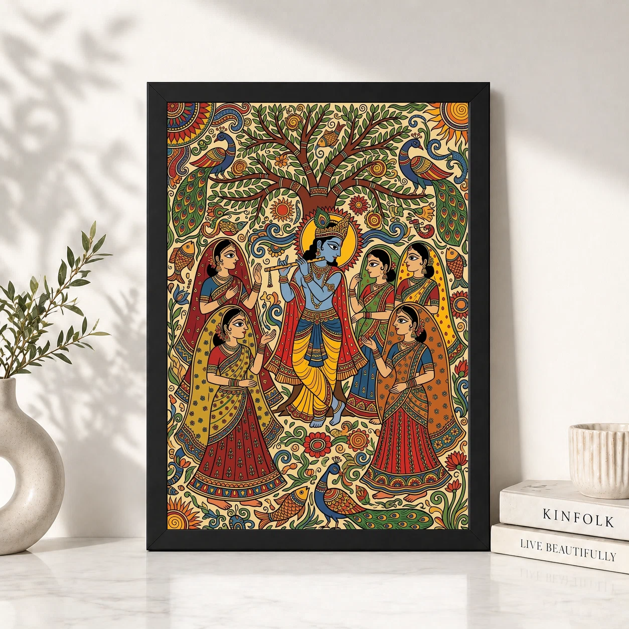 Krishna Madhubani Folk Art Gopis Bihar Traditional Art Photo Frame 6 Krishna Madhubani Folk Art Gopis Bihar Traditional Art Photo Frame - Image 6