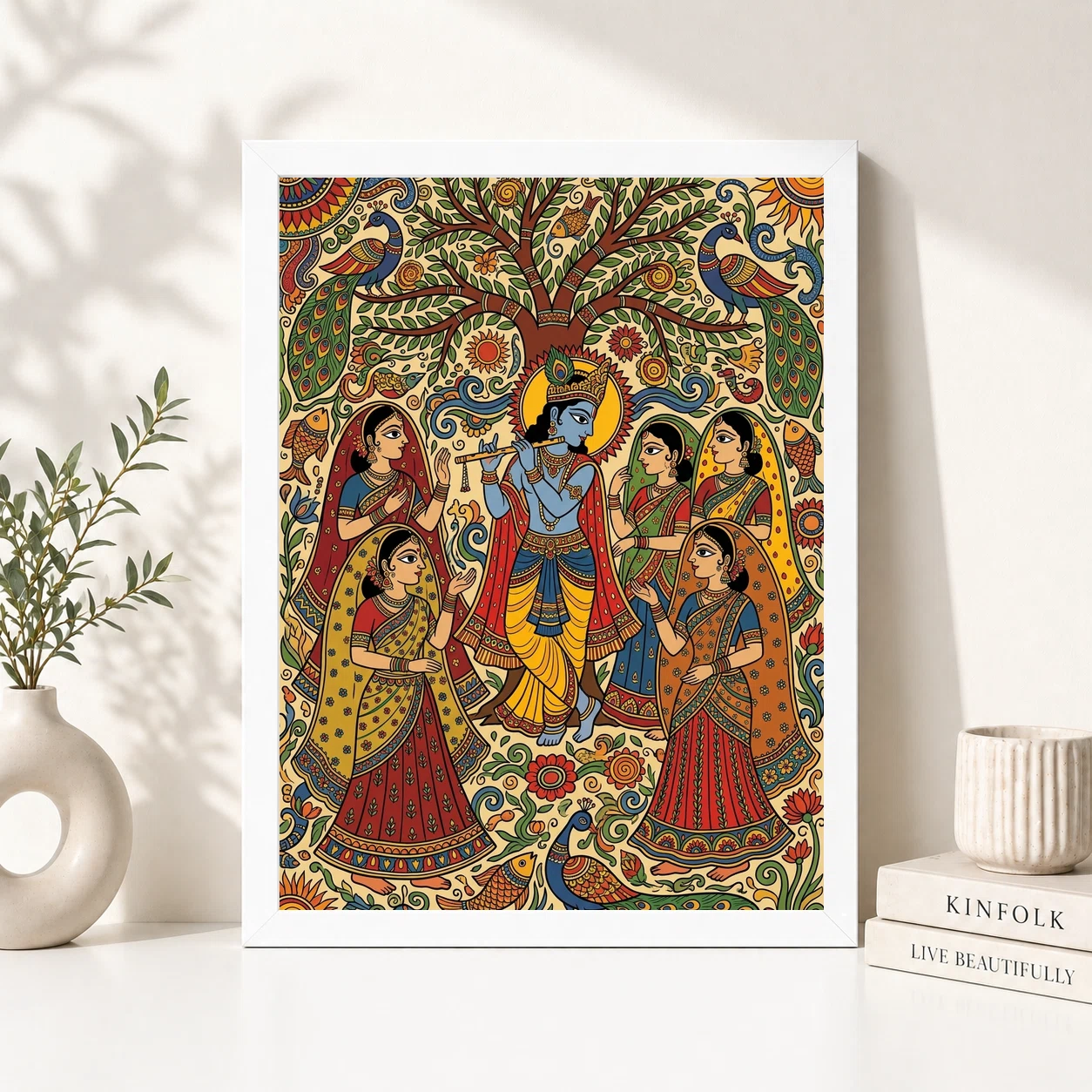 Krishna Madhubani Folk Art Gopis Bihar Traditional Art Photo Frame 2 Krishna Madhubani Folk Art Gopis Bihar Traditional Art Photo Frame - Image 2