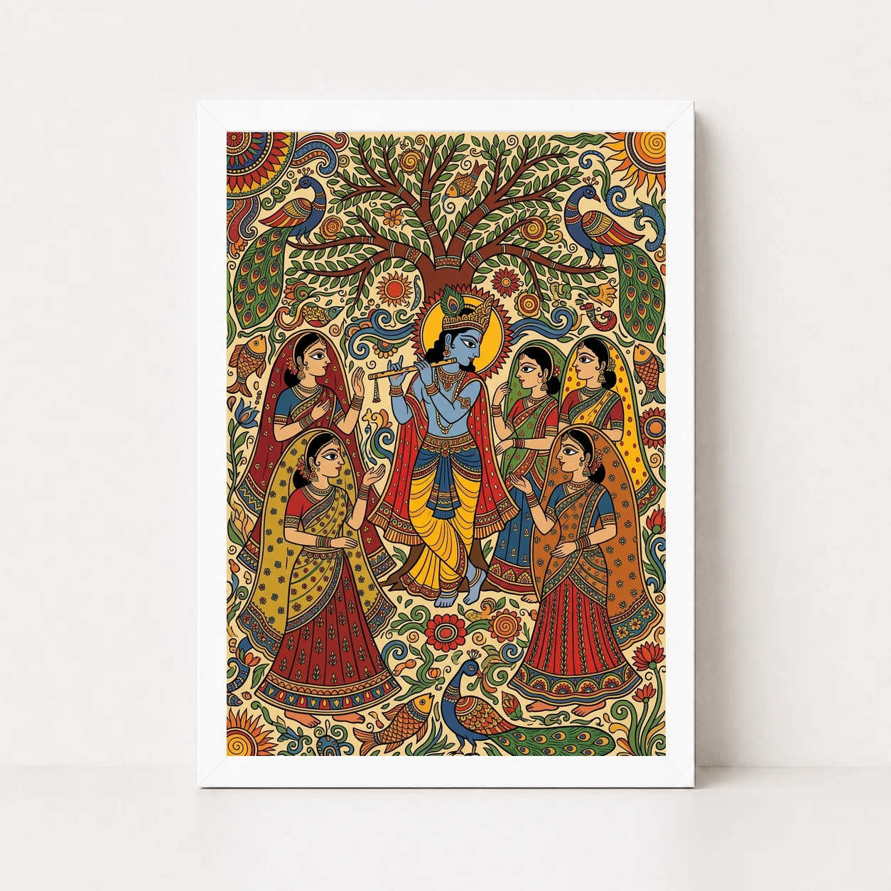 Krishna Madhubani Folk Art Gopis Bihar Traditional Art Photo Frame 3 Krishna Madhubani Folk Art Gopis Bihar Traditional Art Photo Frame - Image 3