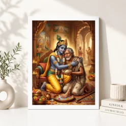 Alternative view of Krishna Sudama Friendship Devotional Golden Traditional Art Photo Frame