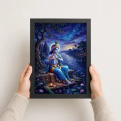 Krishna Yamuna Bank Dusk Flute Ethereal Blue Painting Photo Frame 15 krishna yamuna bank dusk flute ethereal blue painting 16 black 3