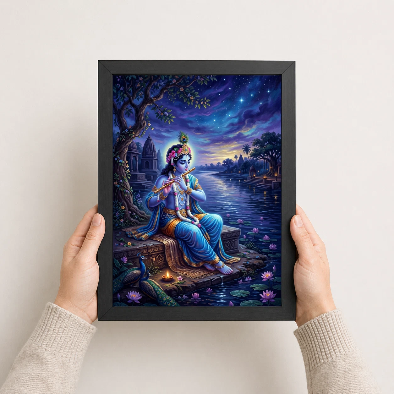 Krishna Yamuna Bank Dusk Flute Ethereal Blue Painting Photo Frame 8 Krishna Yamuna Bank Dusk Flute Ethereal Blue Painting Photo Frame - Image 8