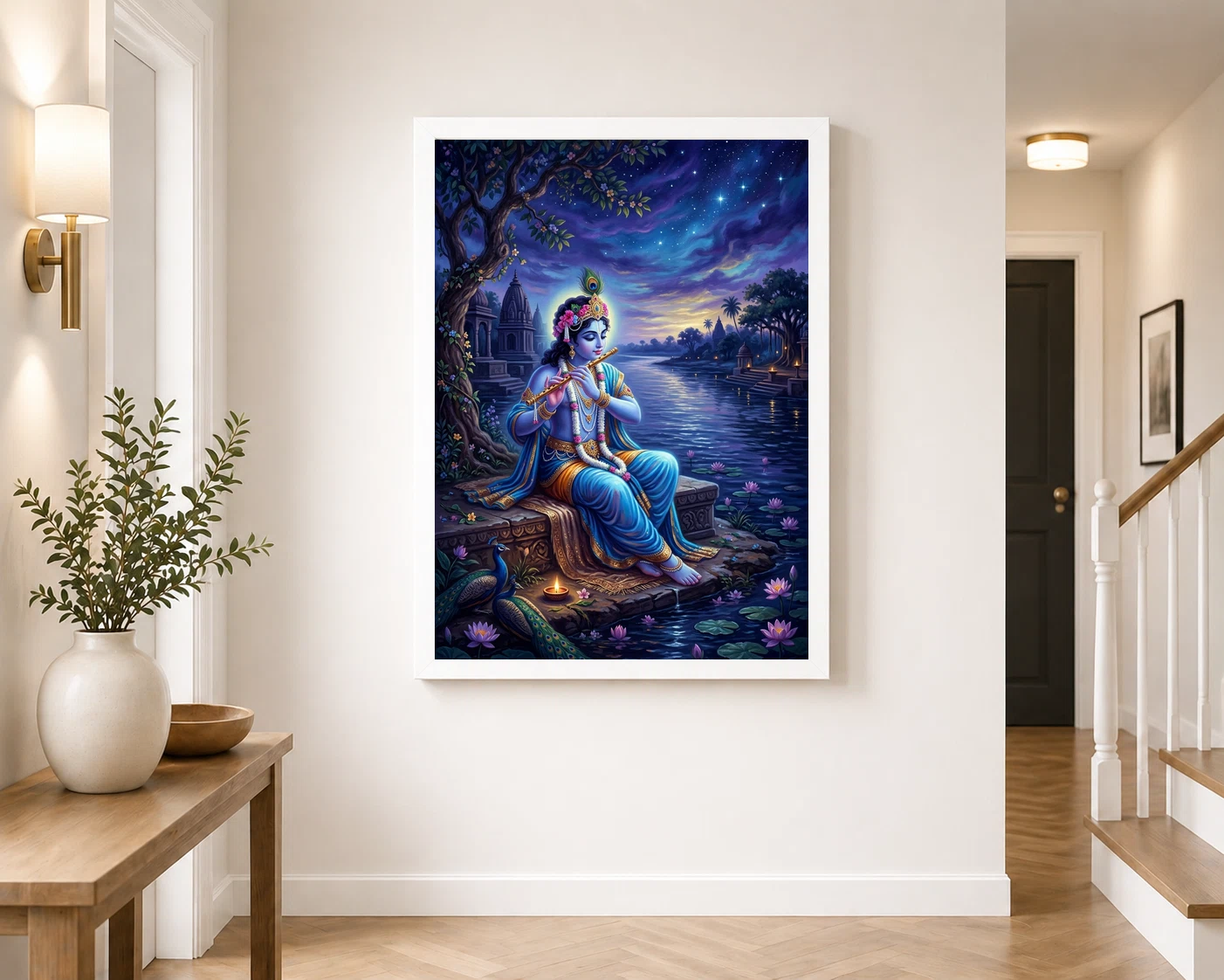 Krishna Yamuna Bank Dusk Flute Ethereal Blue Painting Photo Frame 4 Krishna Yamuna Bank Dusk Flute Ethereal Blue Painting Photo Frame - Image 4
