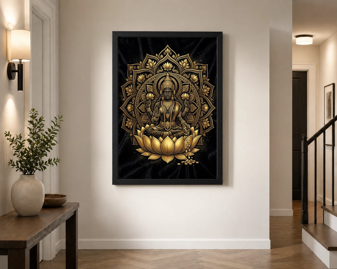 Lakshmi Black Gold Lotus Mandala Luxury Premium Wall Art Photo Frame 7 Lakshmi Black Gold Lotus Mandala Luxury Premium Wall Art Photo Frame - Image 7