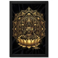 Lakshmi Black Gold Lotus Mandala Luxury Premium Wall Art Photo Frame