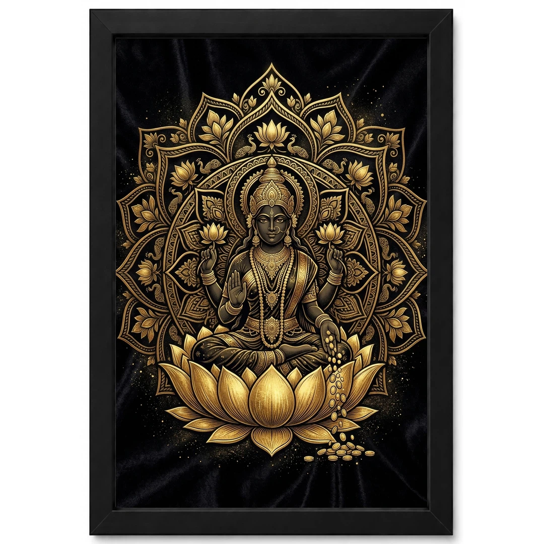Lakshmi Black Gold Lotus Mandala Luxury Premium Wall Art Photo Frame 1 Lakshmi Black Gold Lotus Mandala Luxury Premium Wall Art Photo Frame