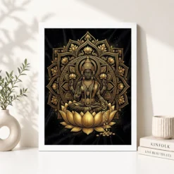 Alternative view of Lakshmi Black Gold Lotus Mandala Luxury Premium Wall Art Photo Frame