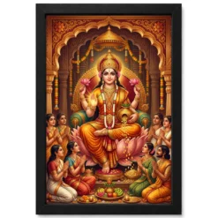 Lakshmi Blessing Devotees Temple Saffron Gold Art Photo Frame