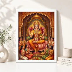 lakshmi blessing devotees temple saffron gold art 21 white 4