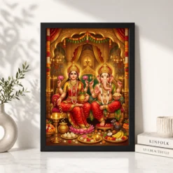 Alternative view of Lakshmi Ganesh Diwali Puja Gold Red Auspicious Festive Art Photo Frame