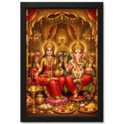 Lakshmi Ganesh Diwali Puja Gold Red Auspicious Festive Art Photo Frame