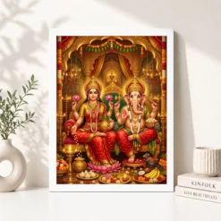 lakshmi ganesh diwali puja gold red auspicious festive art 06 white 4