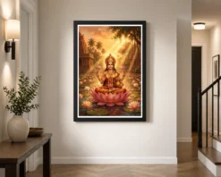 lakshmi golden hour lotus pond orange gold divine art 16 black 2