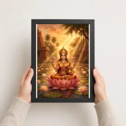 lakshmi golden hour lotus pond orange gold divine art 16 black 3
